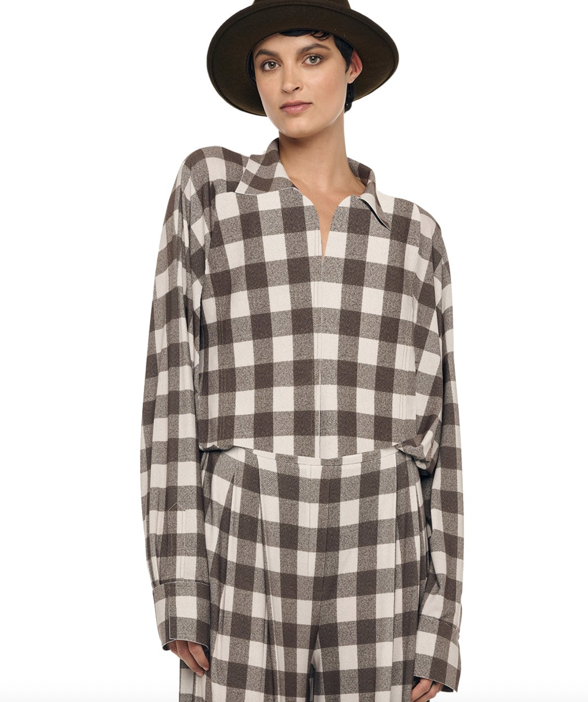 Shirt Bodysuit with Collar Stand