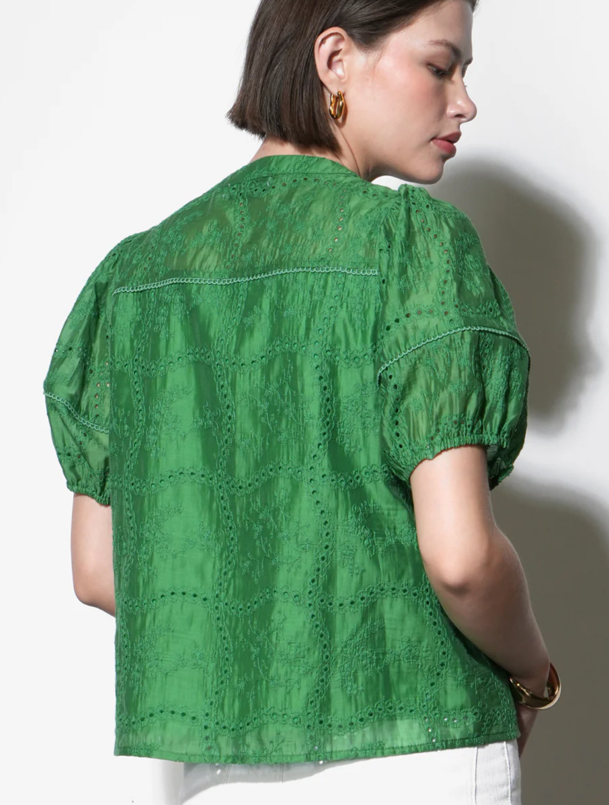Sadie Puff Sleeve Eyelet Embroidered Blouse