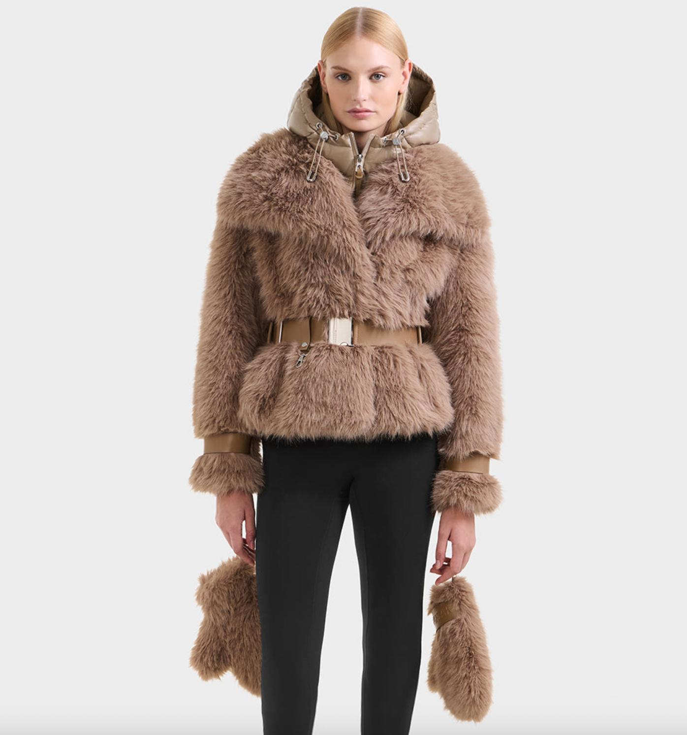 Chloe Faux Fur Jacket with Dickie, Faux Glove & Faux Leather Details Chloe Faux Fur Jacket with Dickie, Faux Glove & Faux Leather Details