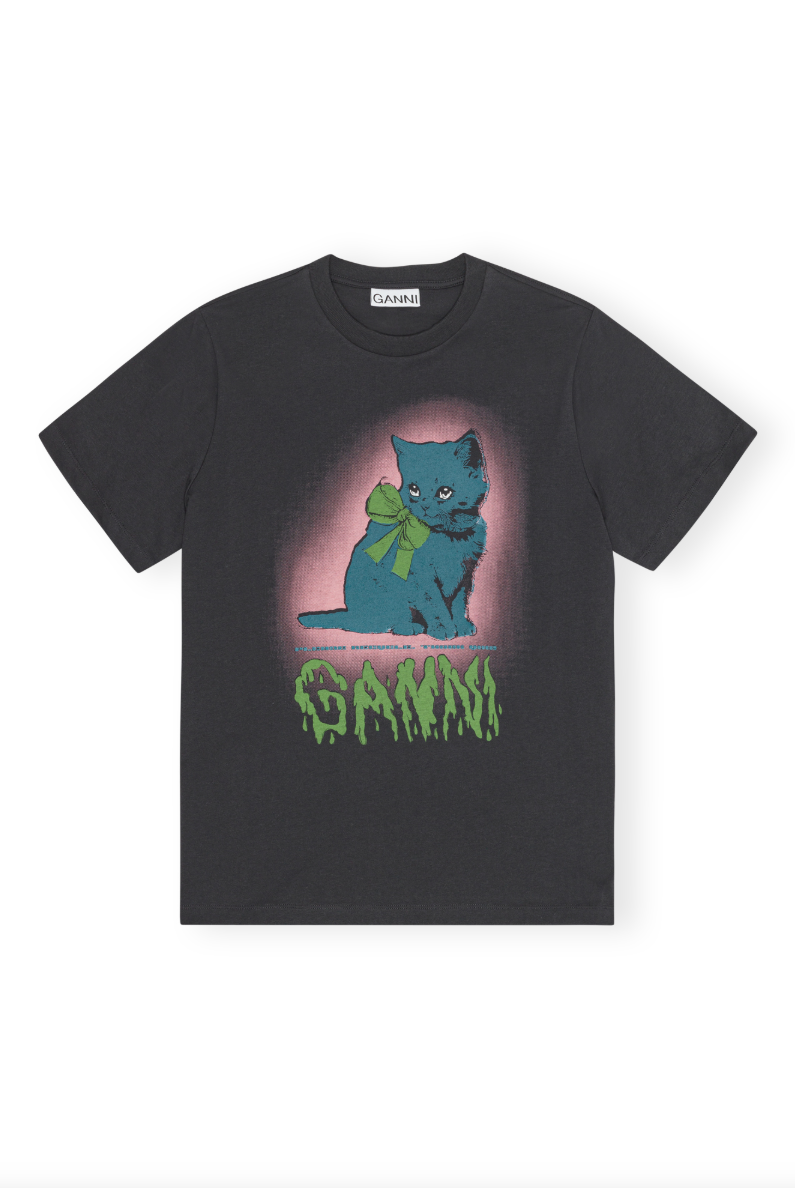 Basic Cotton Jersey Neon Kitty T-Shirt