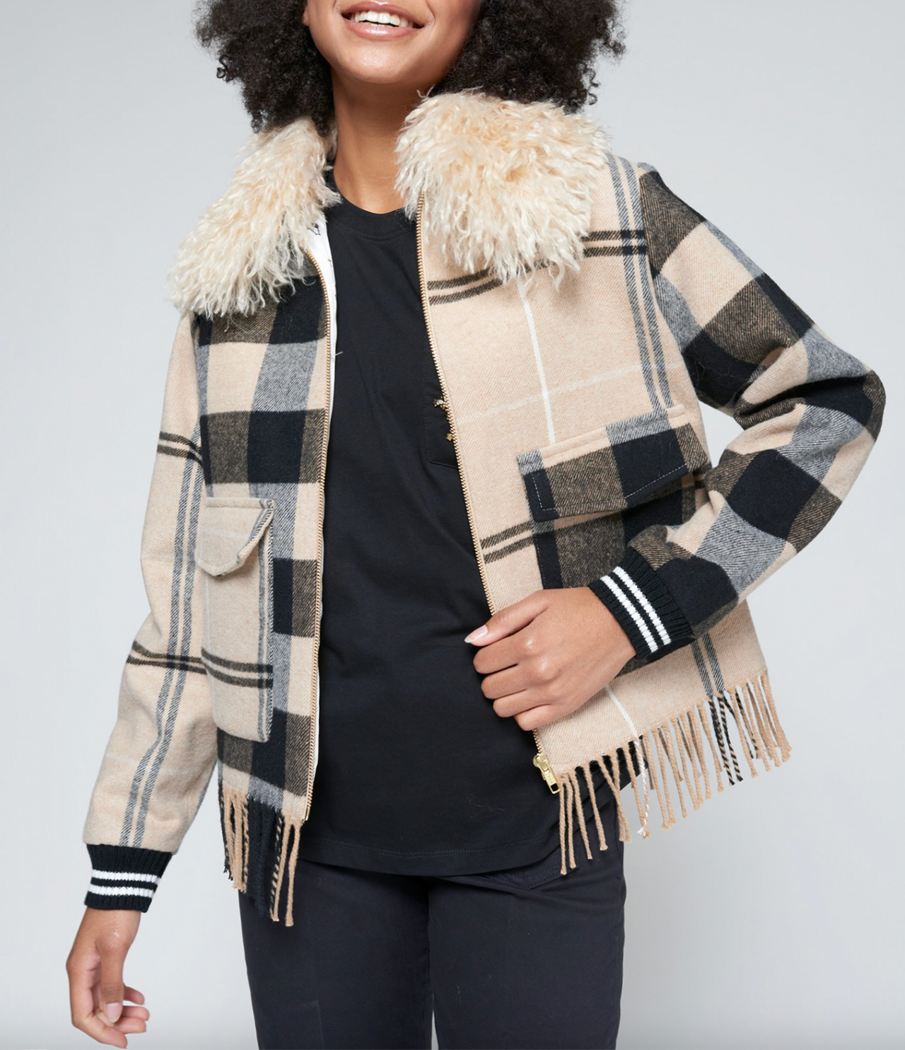 Fringed Plaid Jacket