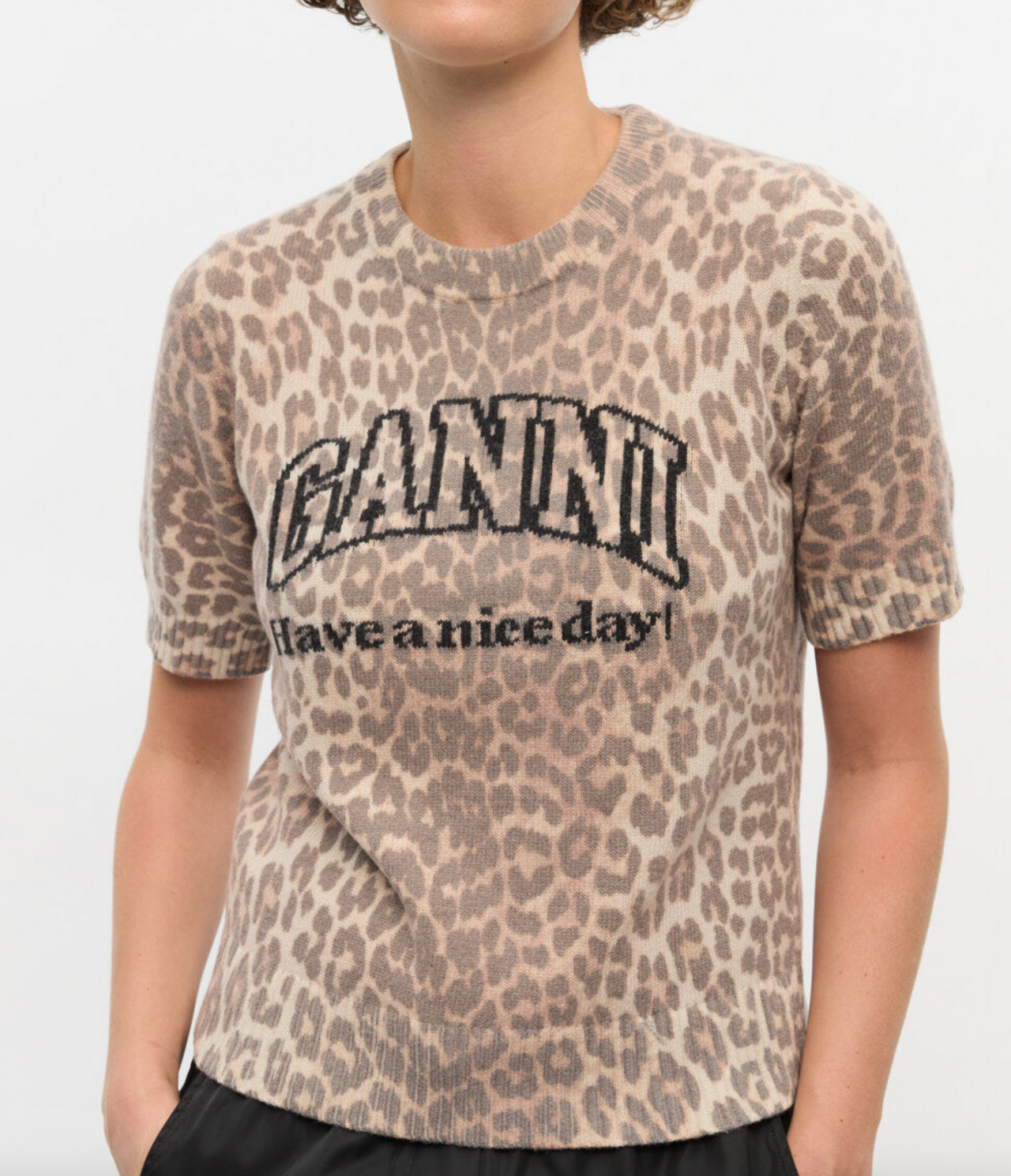 Graphic Wool Mix Printed Leopard T-Shirt