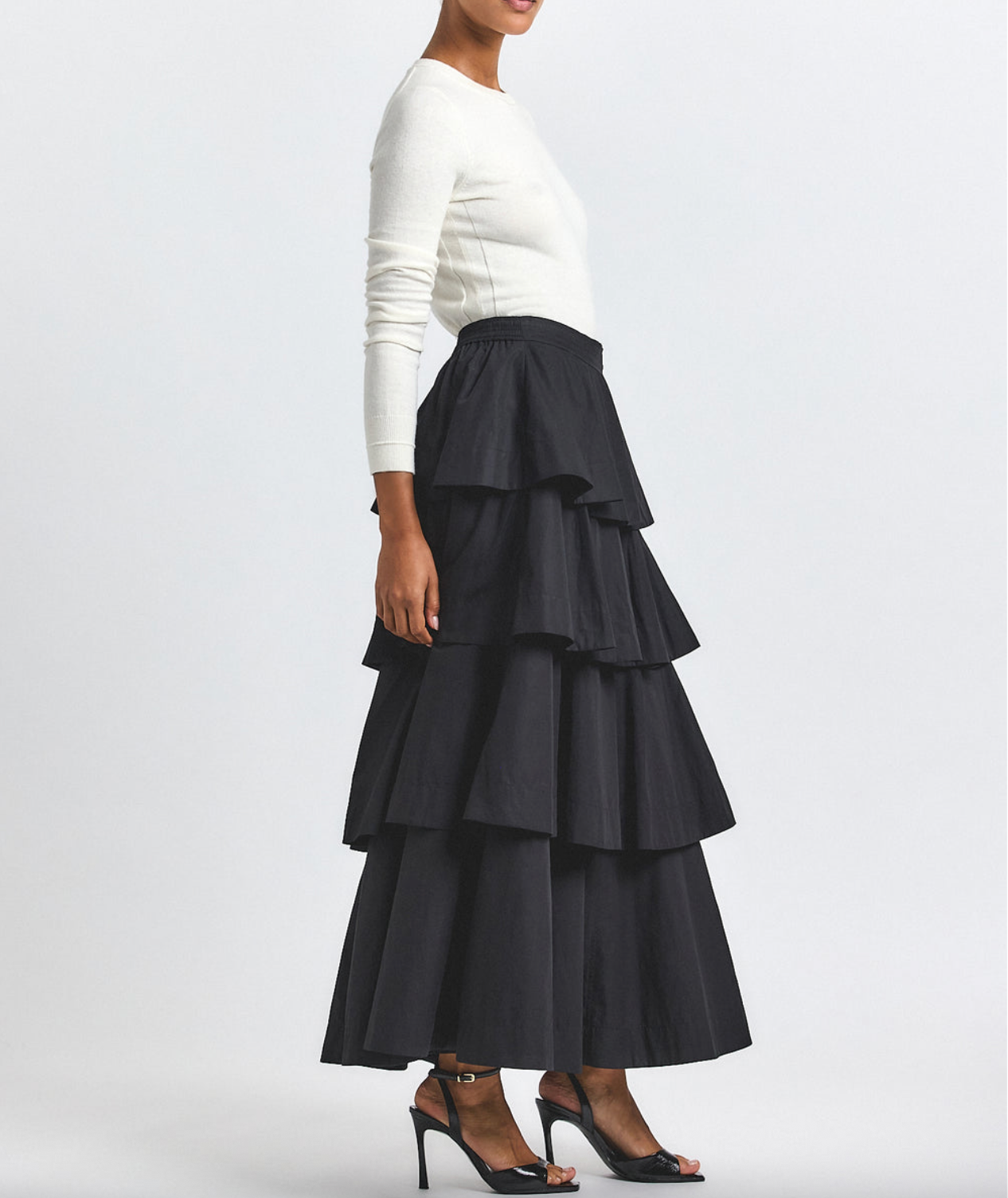 Perla Cotton Poly Tiered Ruffle Skirt