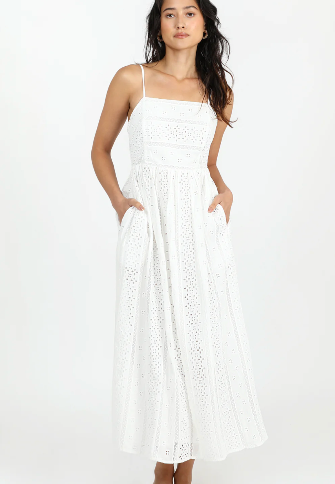 Portia Cotton Eyelet Midi Dress | Greylin Collection L / White Portia Cotton Eyelet Midi Dress | Greylin Collection L / White