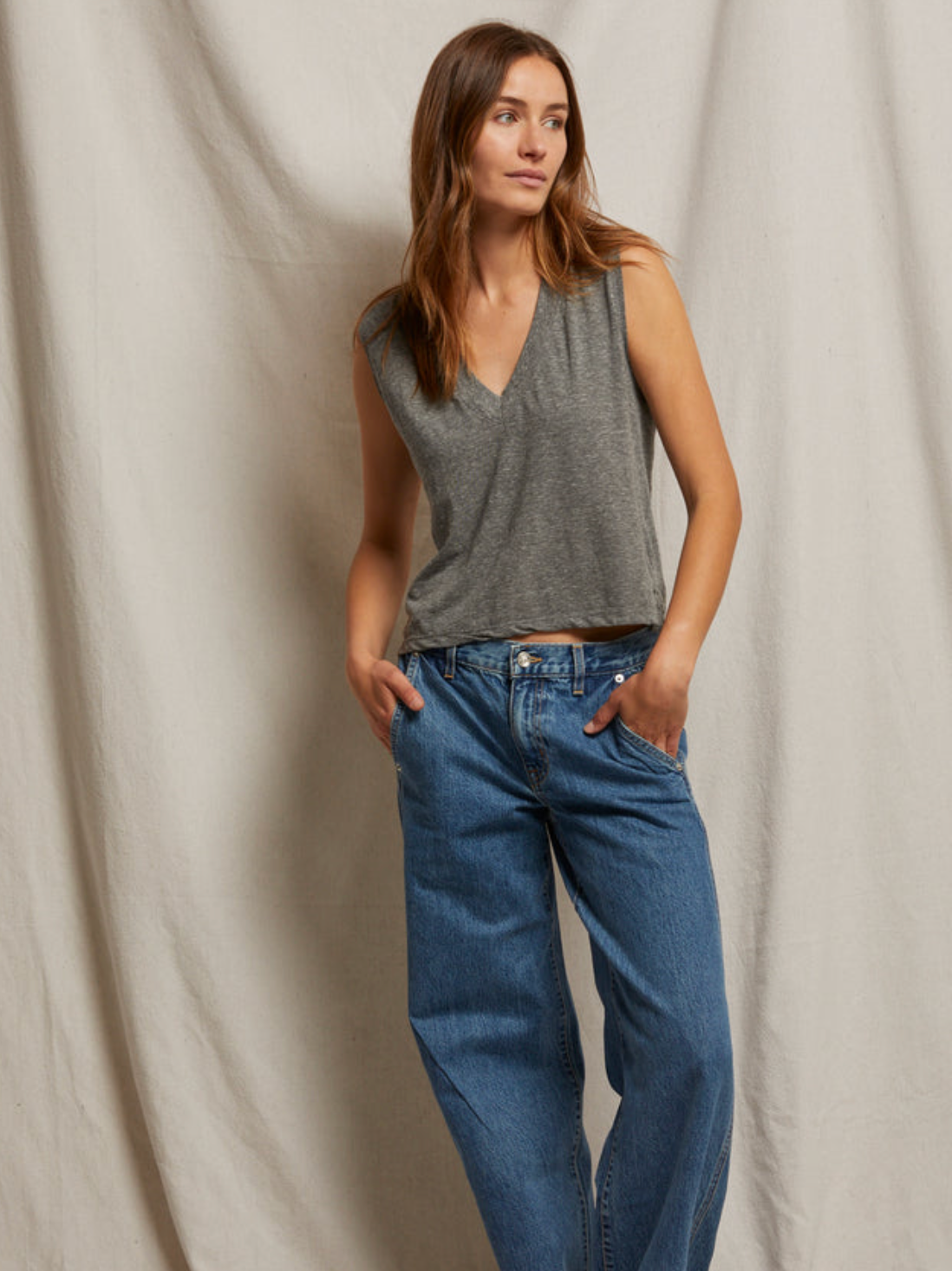 Margot Cotton Sleeveless V Neck Tee