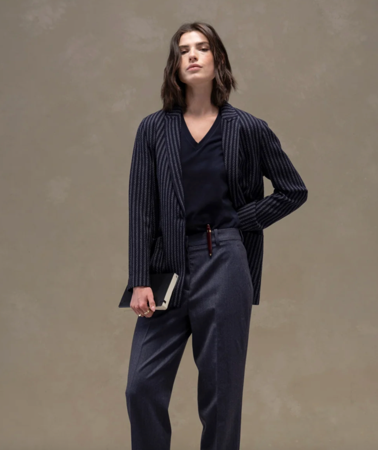 Single Breasted 1 Button Striped Knit Blazer