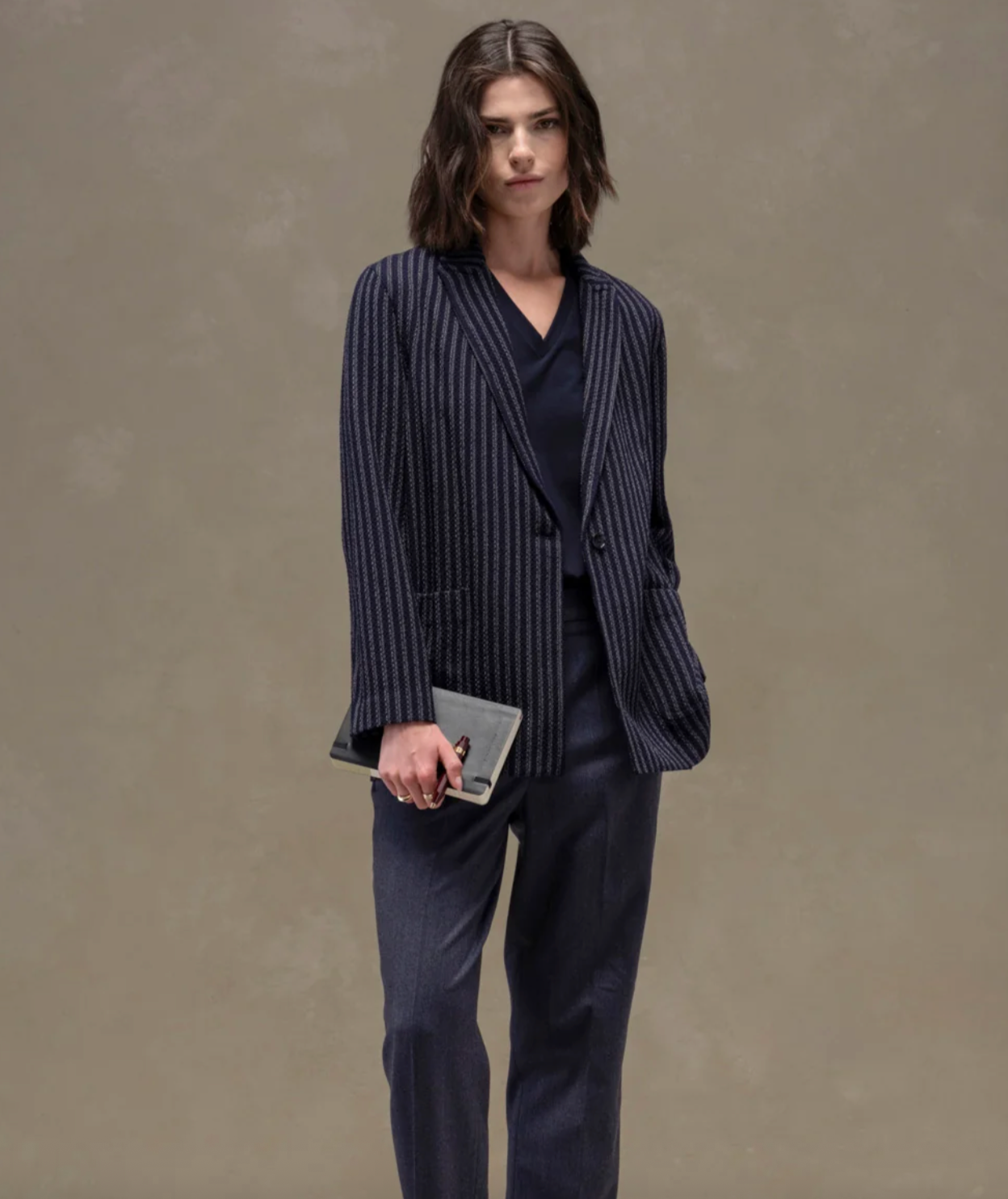 Single Breasted 1 Button Striped Knit Blazer