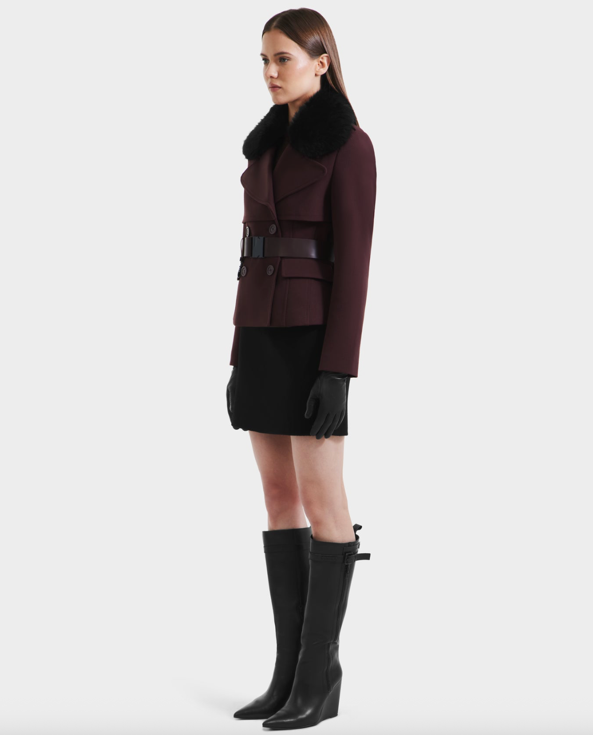 Lindsay Wool Coat with Removable Fur Collar