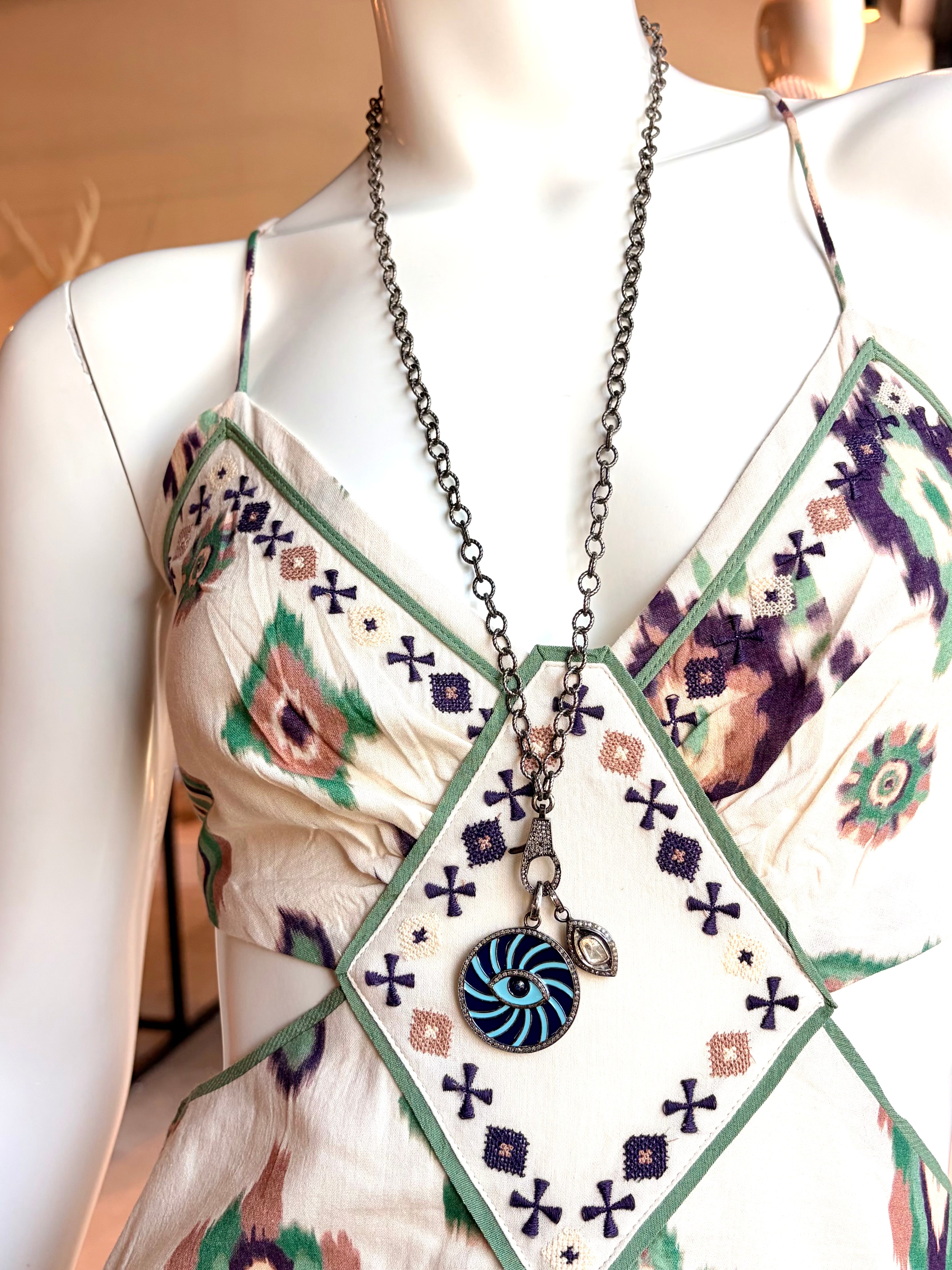 free people chrysanthemum kiss maxi dress Enamel and DI Evil Eye W/Sliced DI on DI Lobster A flattering V Snilety Light Blue Dress size 6 Size:10 (M)