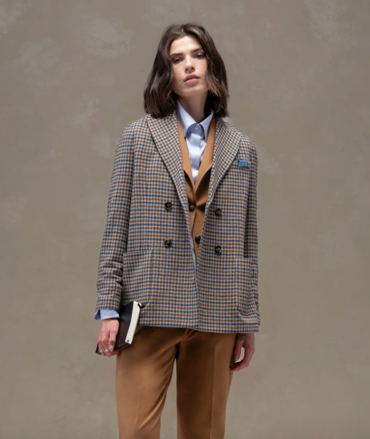 Double Breasted Blazer, Check Cashmere