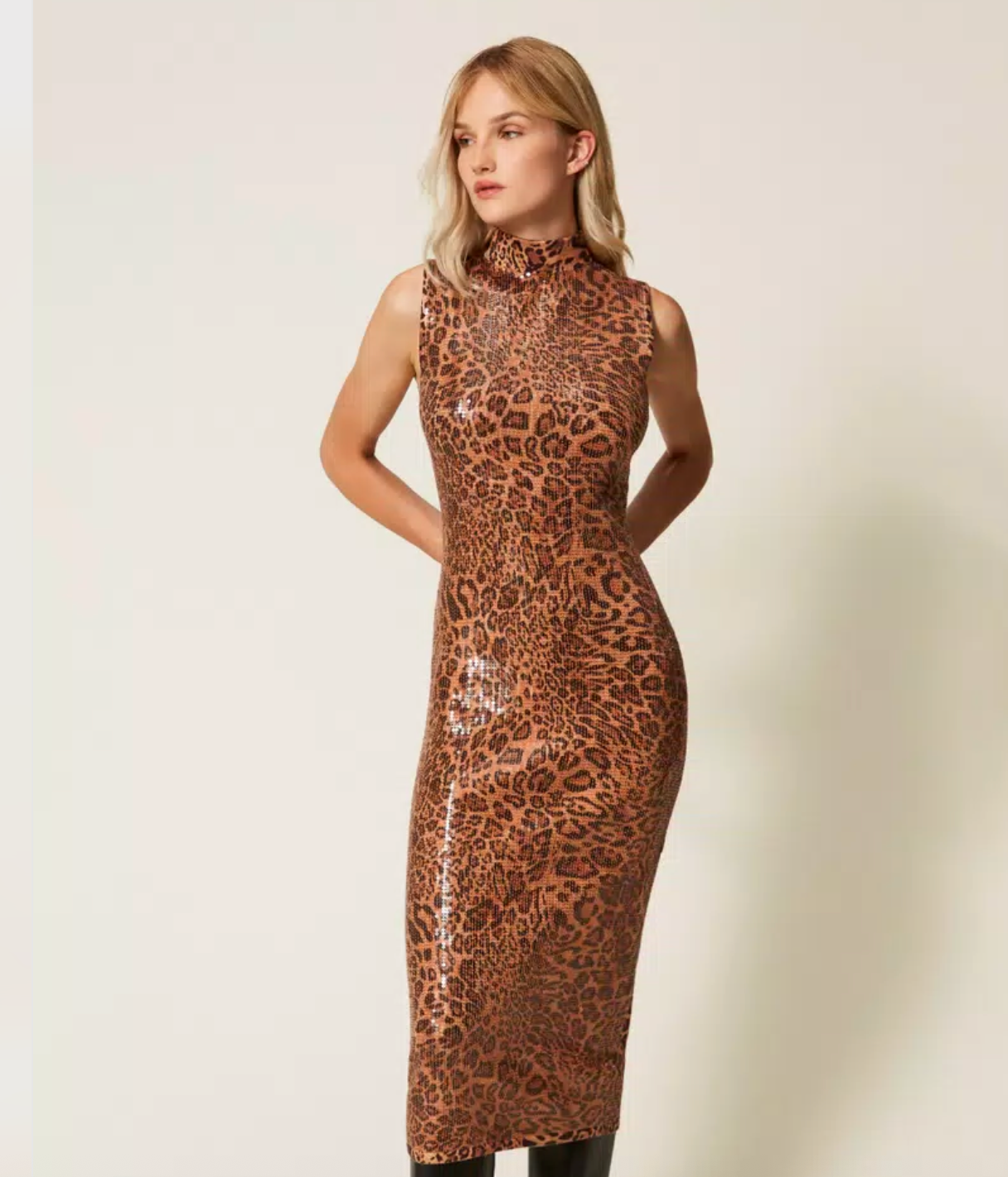 Printed Mock Neck Midi Dress