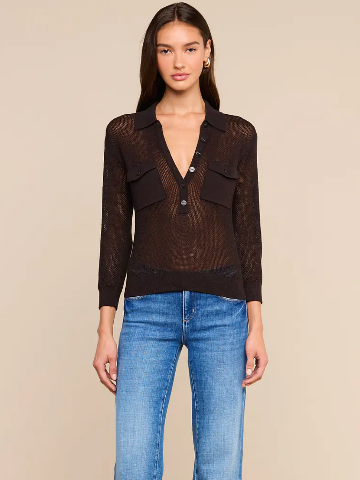 Carine Pointelle Collared Sweater