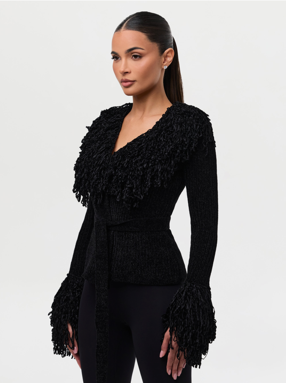 Knit Fringe V-Neck Cardigan