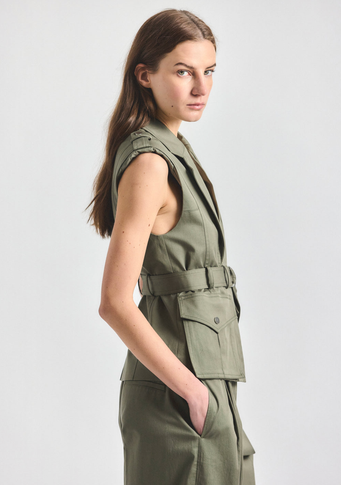 Scottie Stretch Cotton Twill Belted Vest