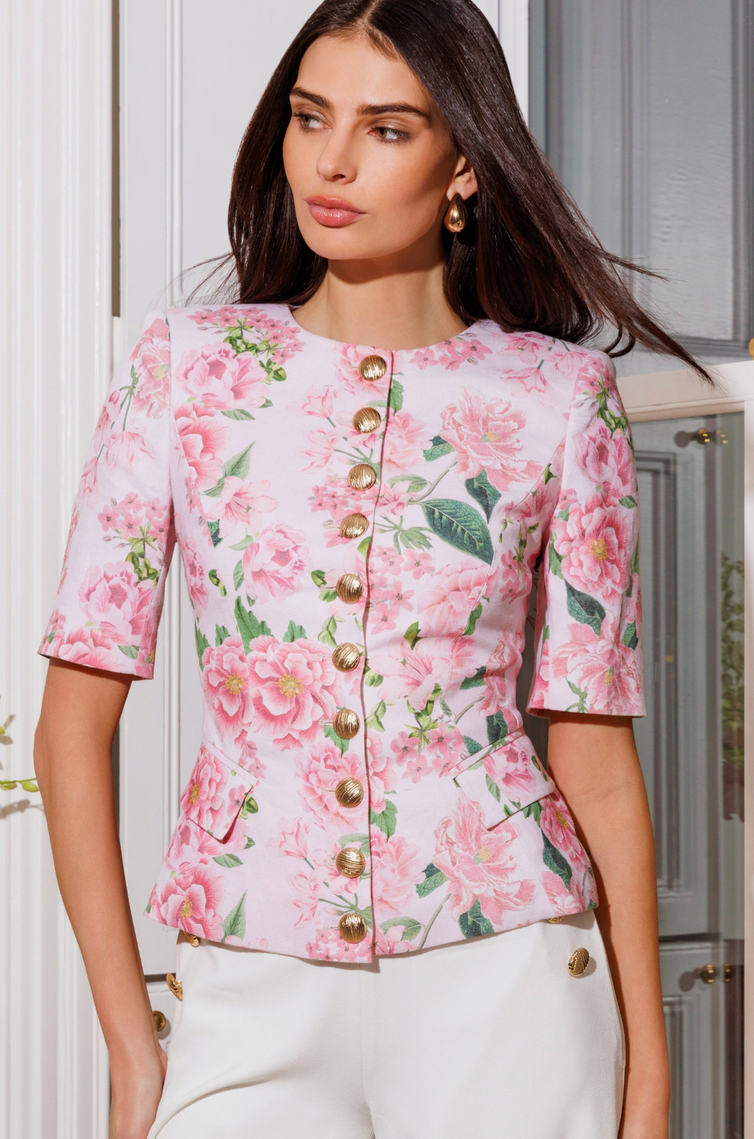 Adriana Floral Linen Jacket