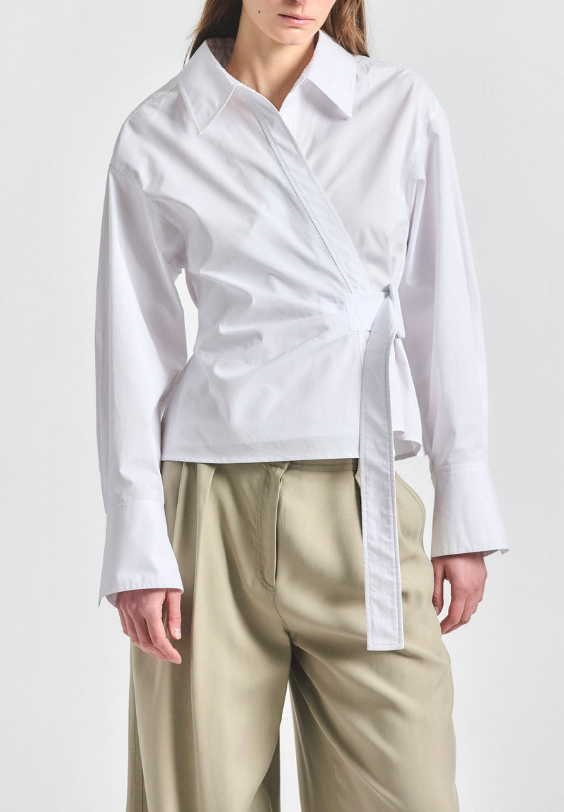 Gavin Soft Twill Cotton Shirting Long Sleeve Wrap Top