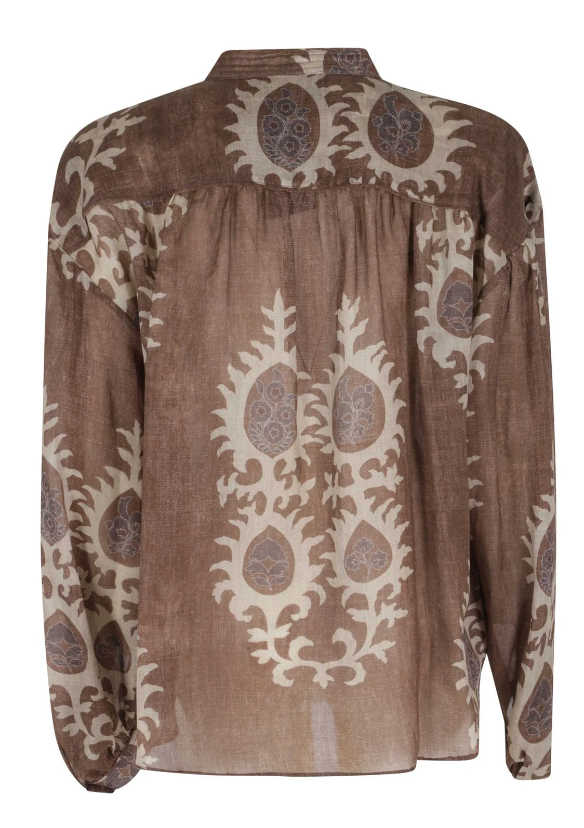Printed Ramie Shirt with Ruffles & Beaded Coulisse
