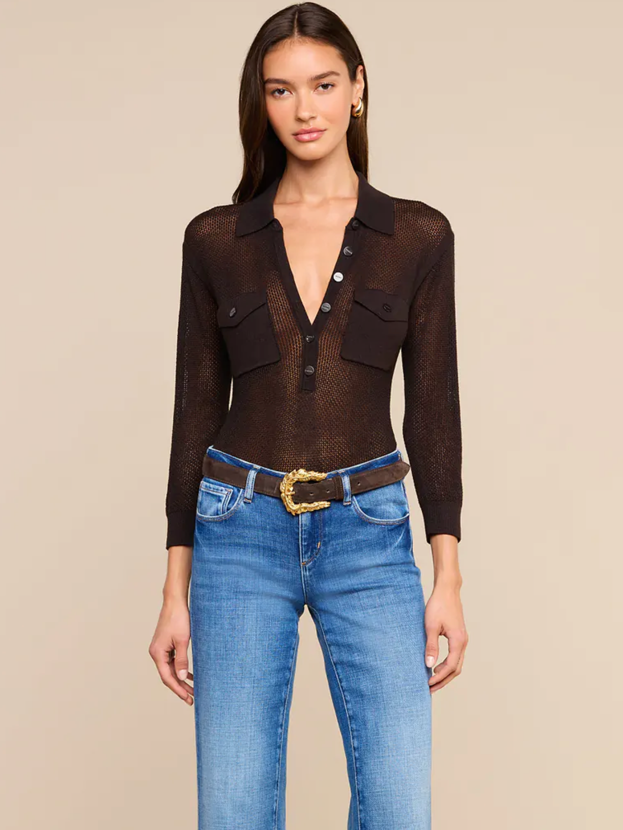 Carine Pointelle Collared Sweater