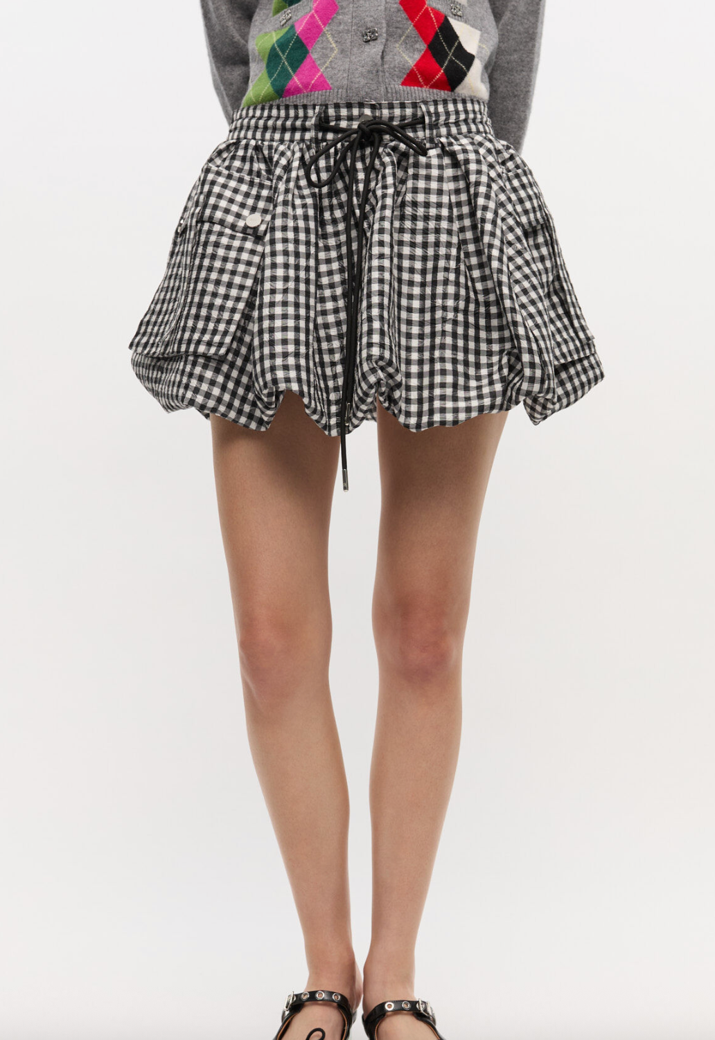 Crinkled Taffeta Check Mini Bubble Skirt