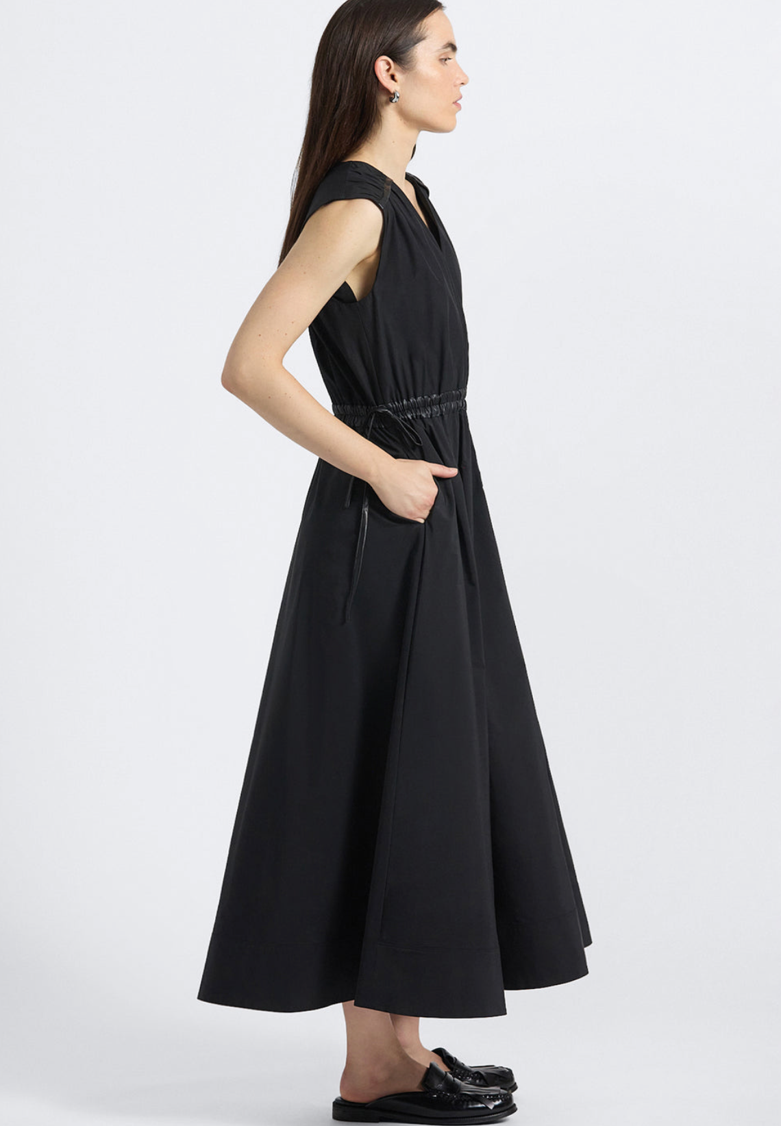 Eros Leather Trim Poly Cotton Poplin Dress