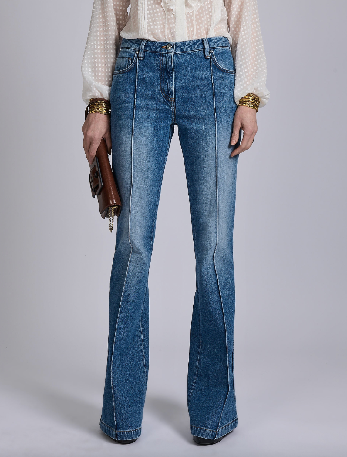 Pintuck Denim Flare