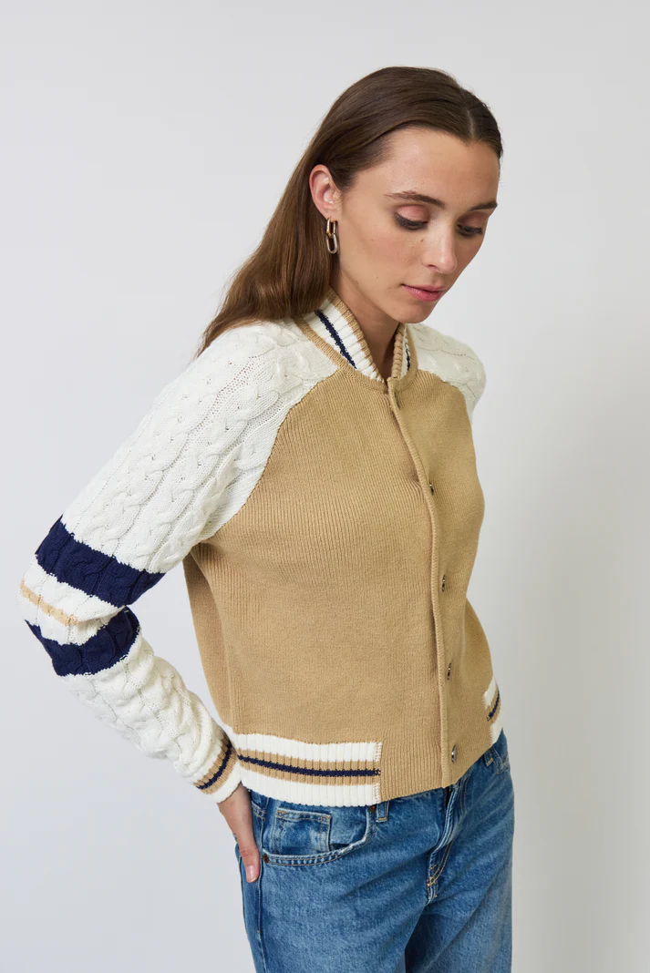Chloe Cable Sleeve Knit Bomber
