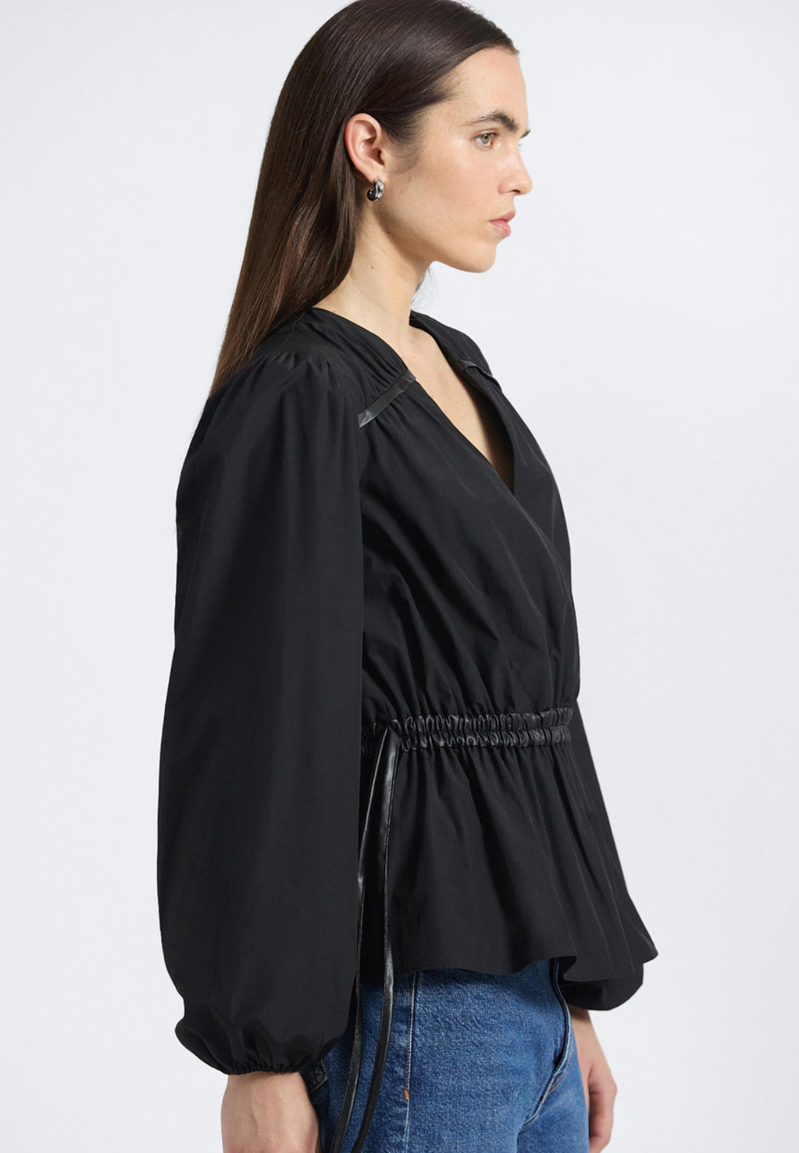Dominica Leather Trim Poly Cotton Poplin Top