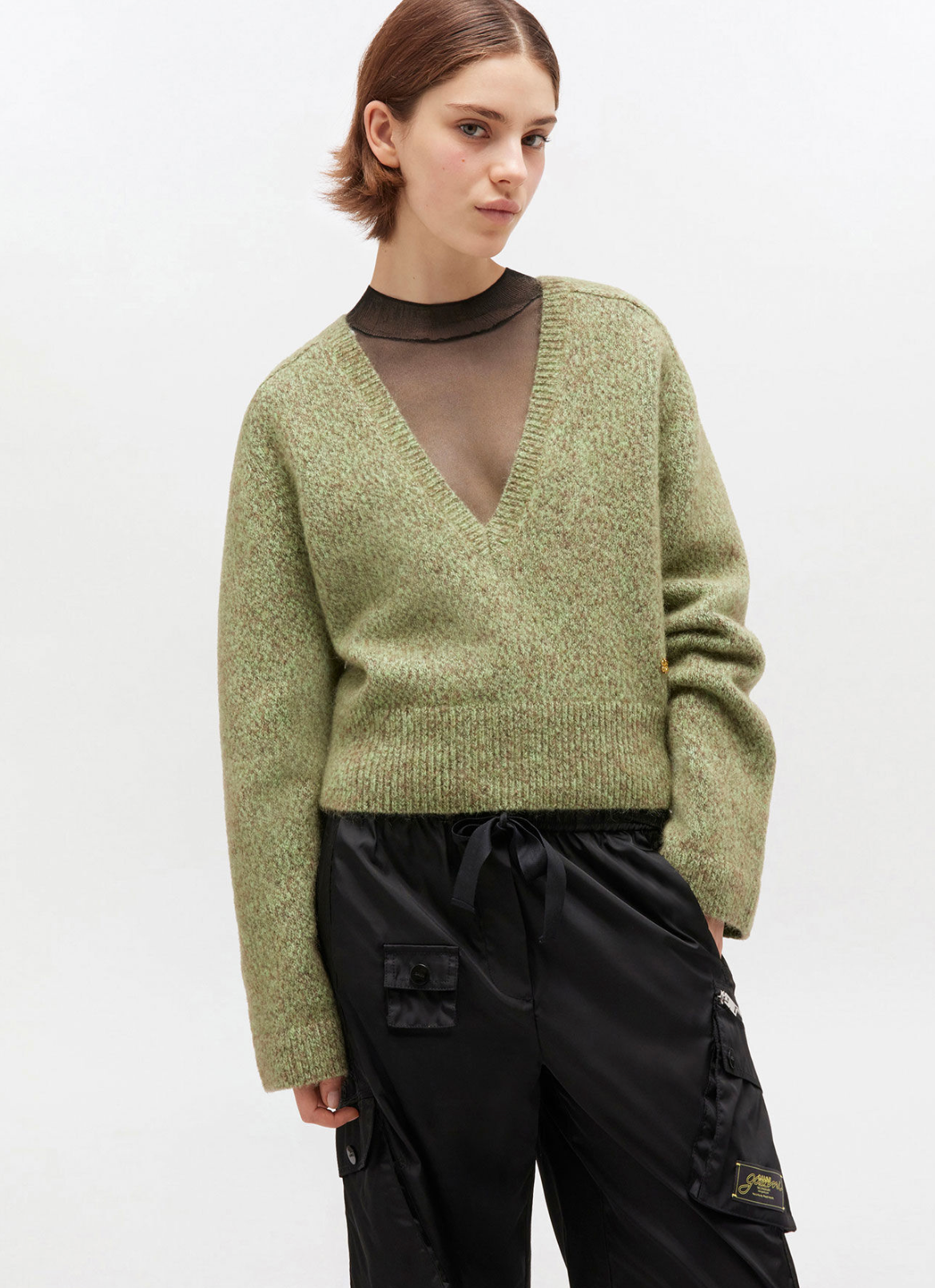 Brushed Mohair Mix Deep V-Neck