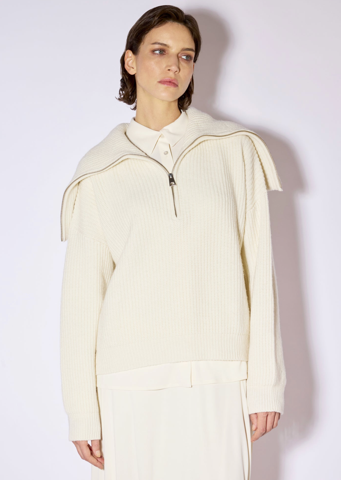 High Neck Quarter Zip Sweater