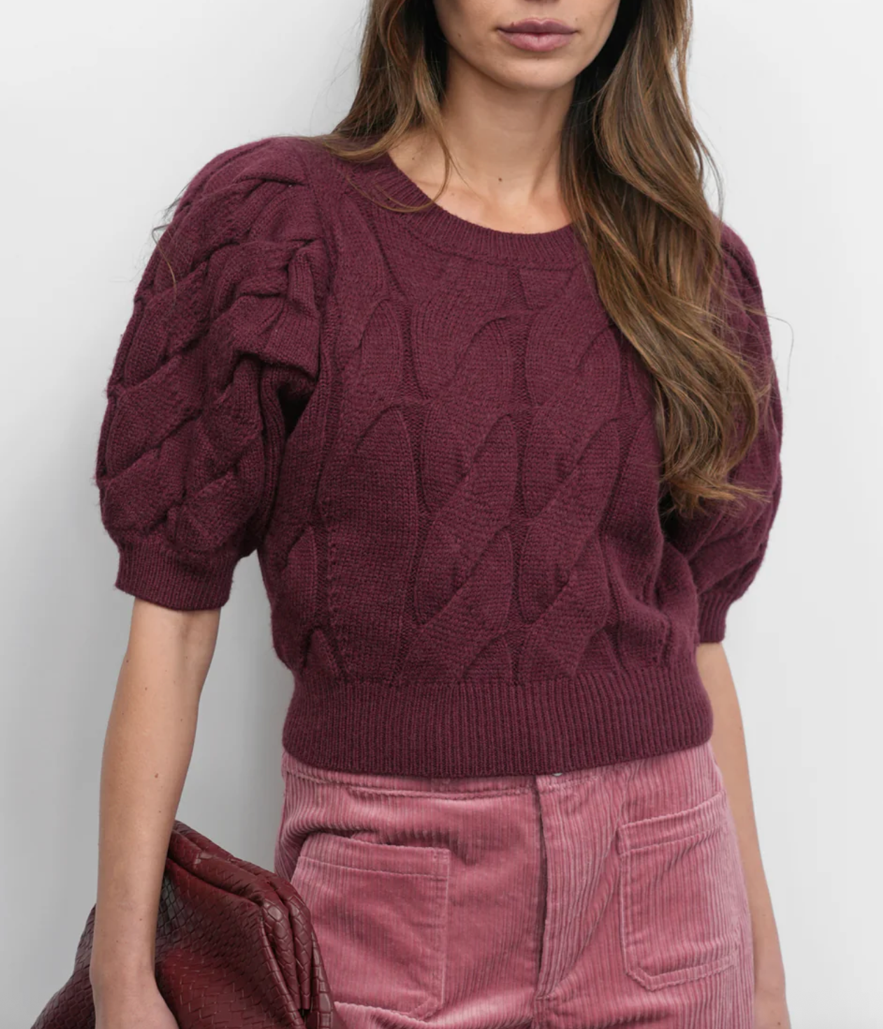 Hallie Cable Knit Puff Sleeve Sweater Top