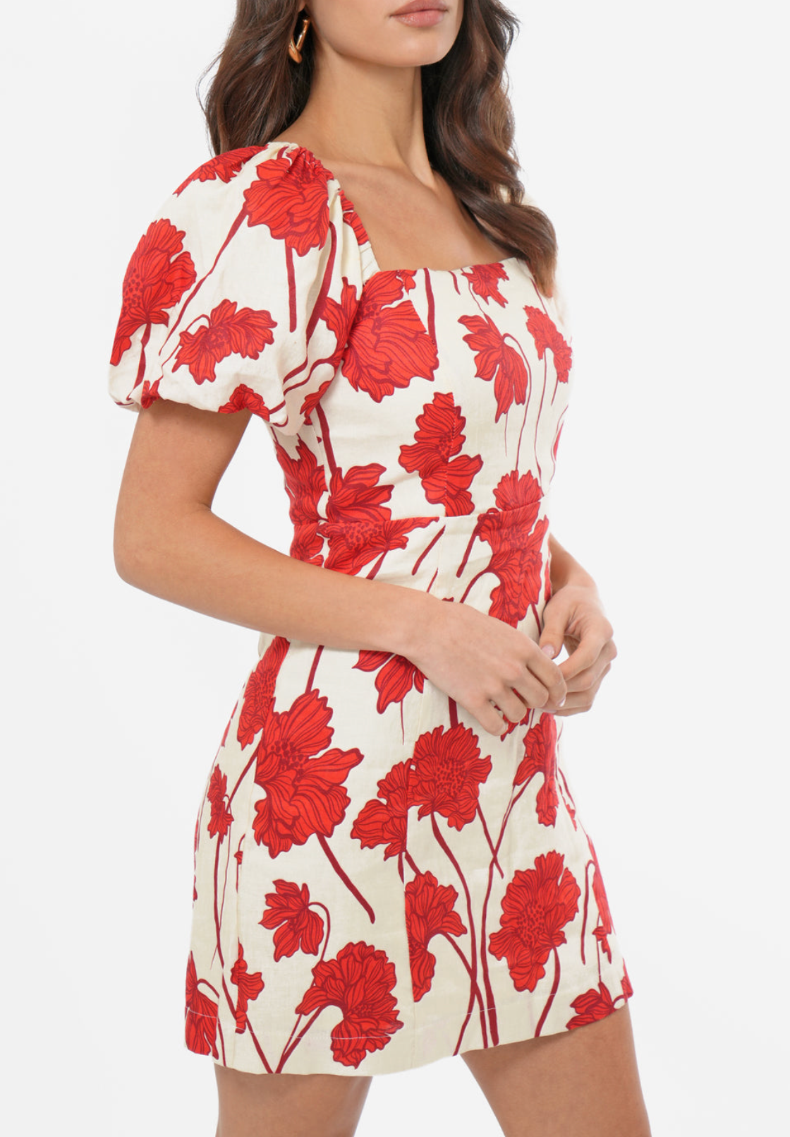 Lucy Floral Linen Bubble Sleeve Mini Dress