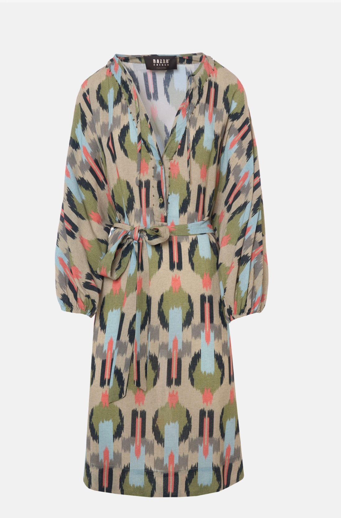 Short Dress with Puff Sleeves in Viscose Crepe