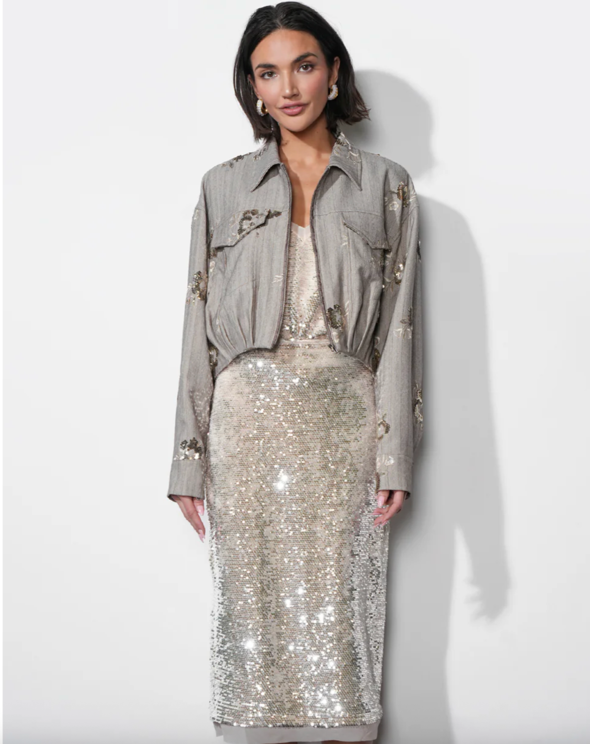 Brielle Zip Up Sequin Embroidered Jacket