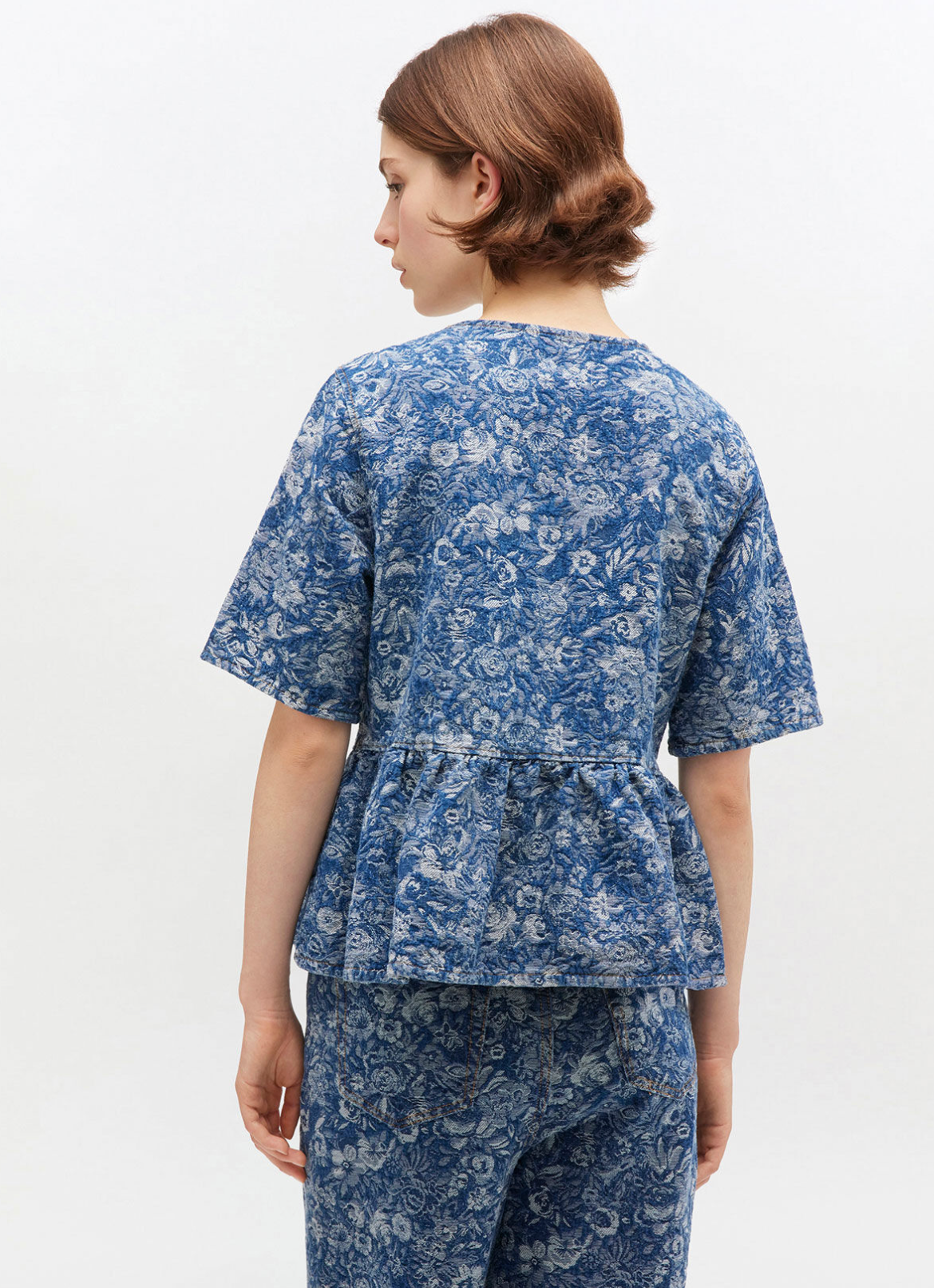 Tapestry Denim Peplum Blouse