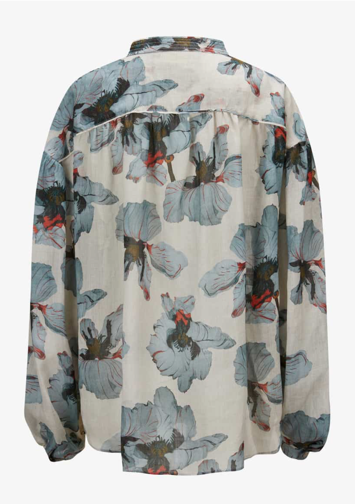 Printed Ramie Shirt with Ruffles & Beaded Coulisse