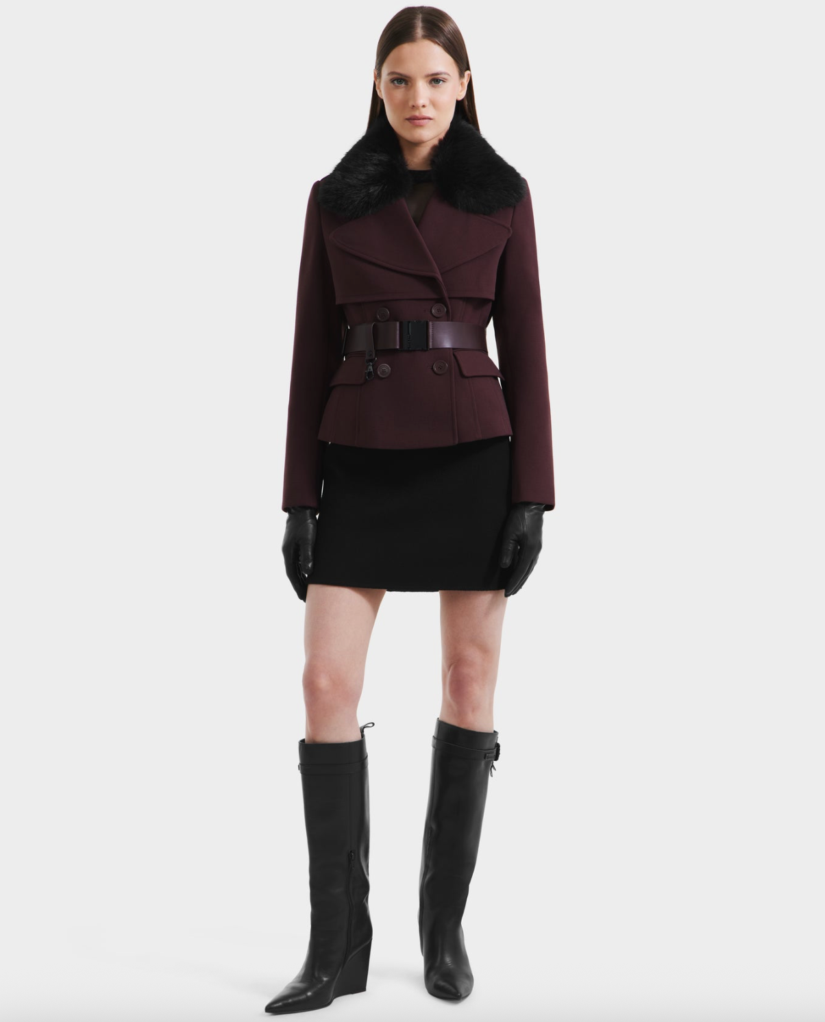 Lindsay Wool Coat with Removable Fur Collar