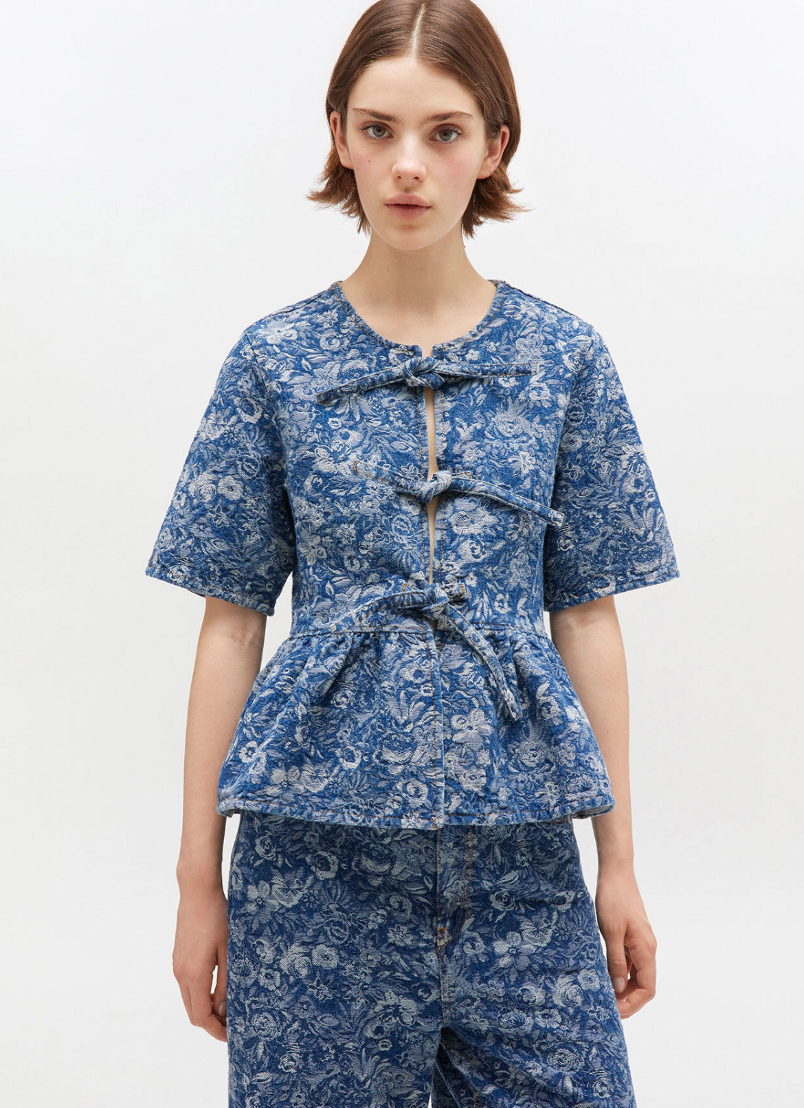 Tapestry Denim Peplum Blouse