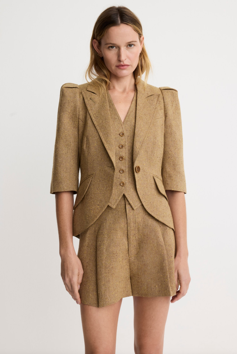 Crop Sleeve Pouf One Button Blazer