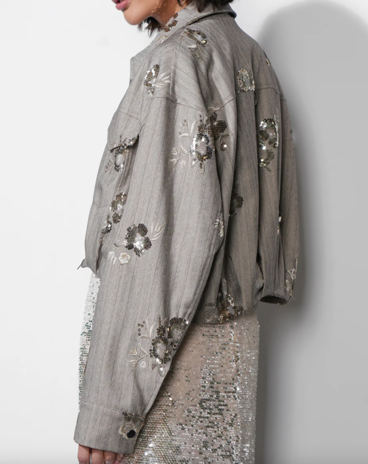 Brielle Zip Up Sequin Embroidered Jacket