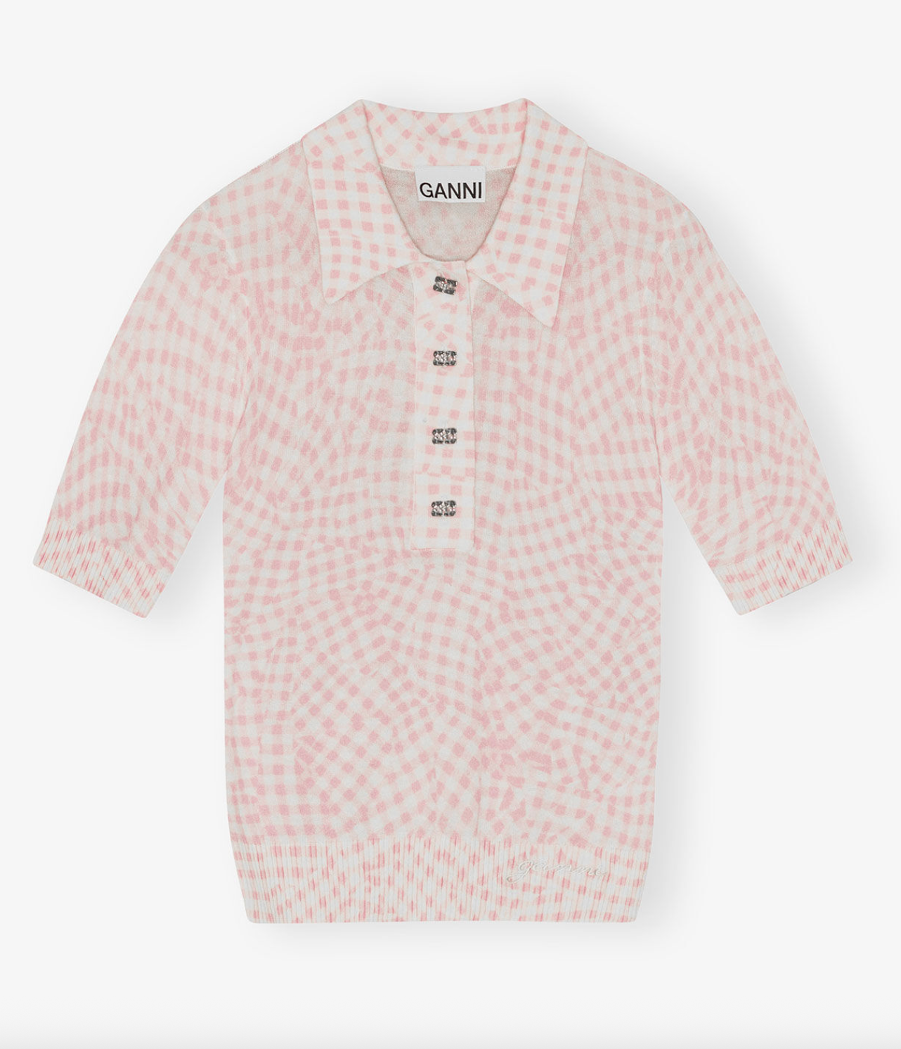 GANNI ガニーニットポロ Sheer Cotton Printed Polo GANNI ガニーニットポロ Sheer Cotton Printed Polo
