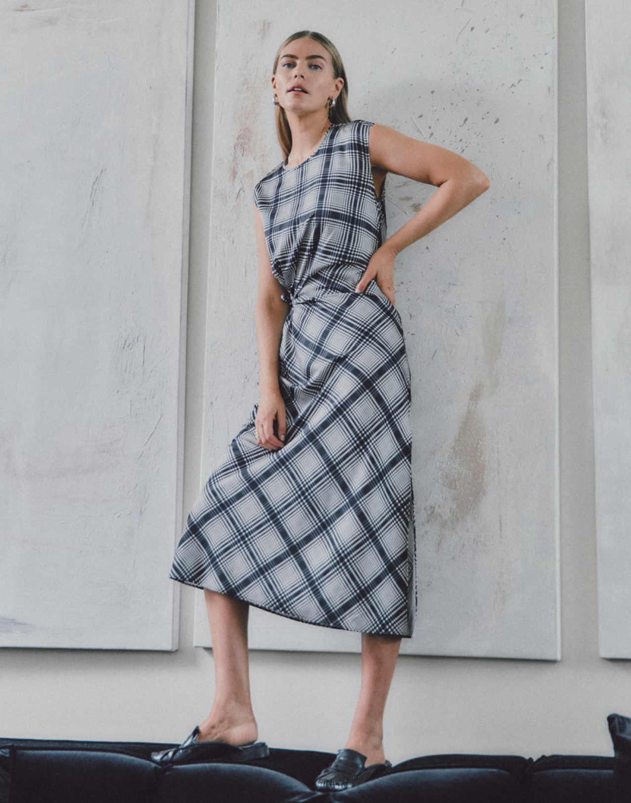 Adelita Lattice Drift Crepe Back Satin Dress