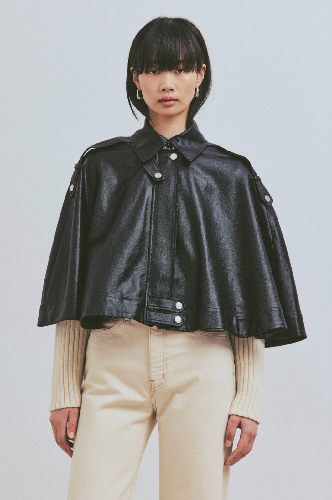 Beatrix Coated Twill Cape with Knitted Sleeves