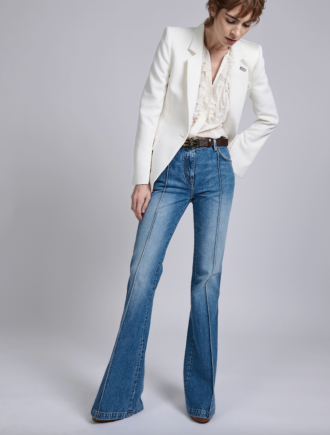 Pintuck Denim Flare