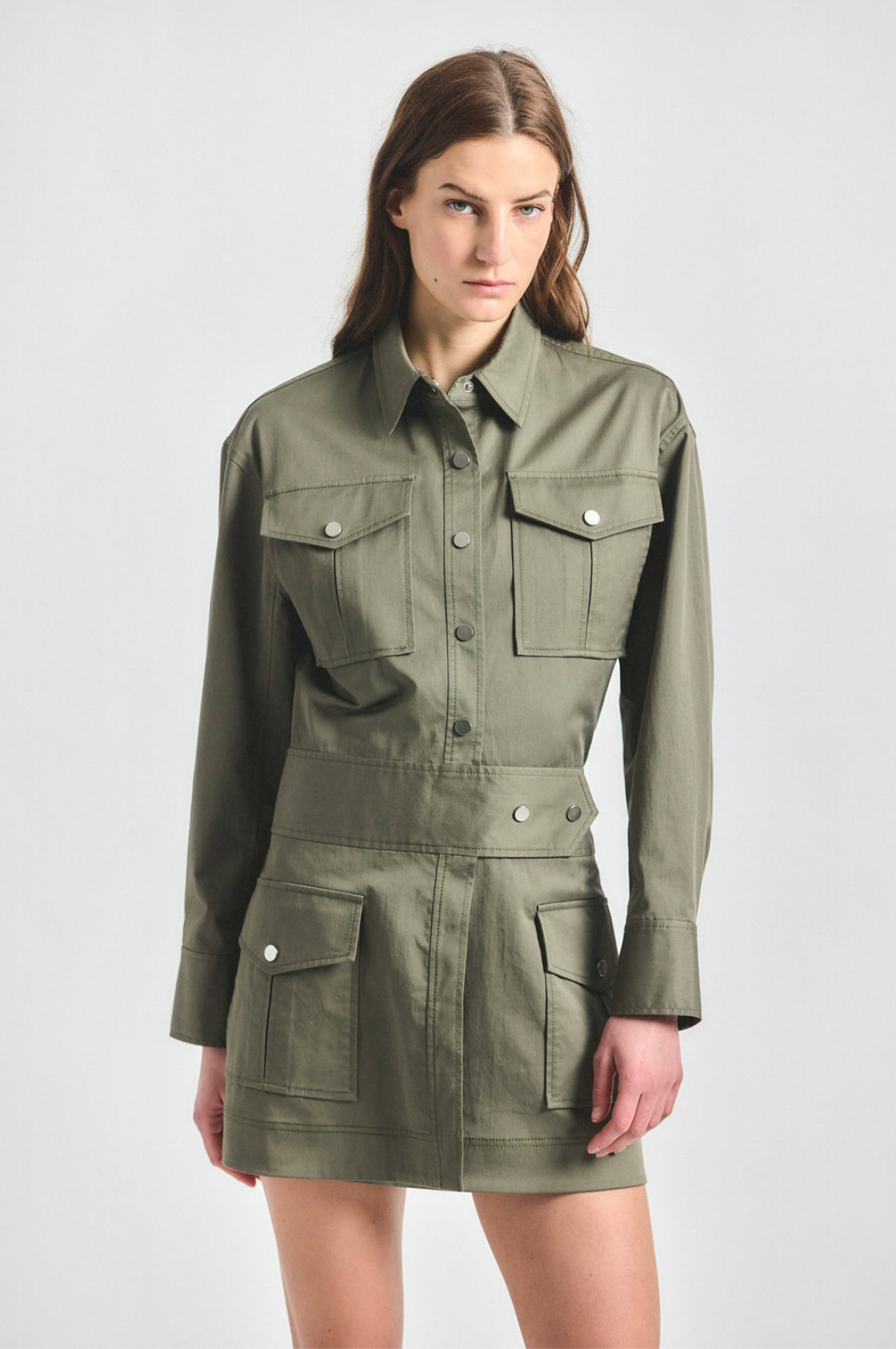Brady Stretch Cotton Twill Long Sleeve Utility Dress