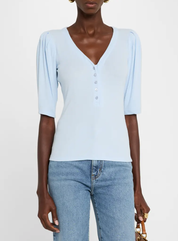 Rib Ruched Short Sleeve Henley