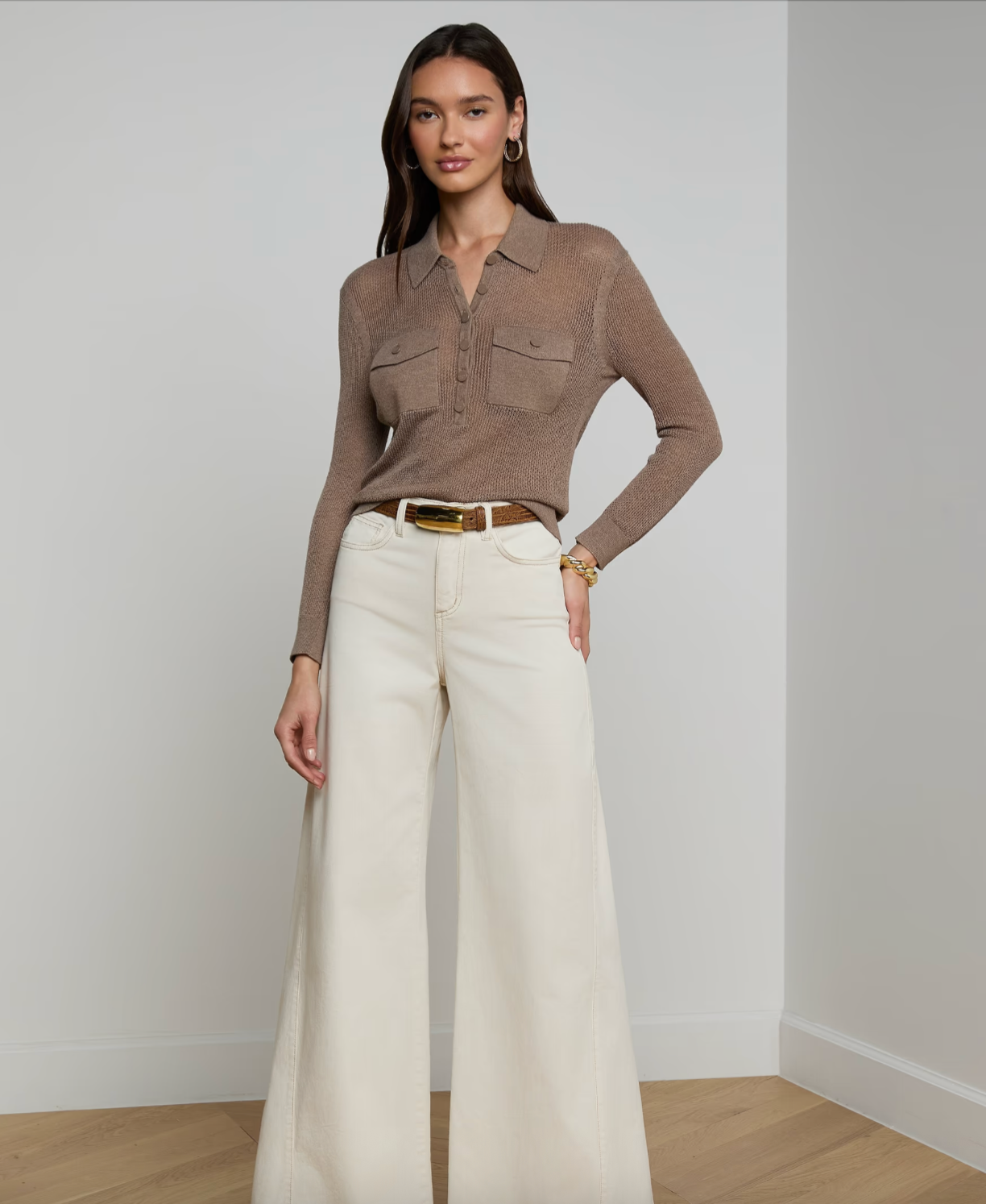 Carine Pointelle Collared Sweater