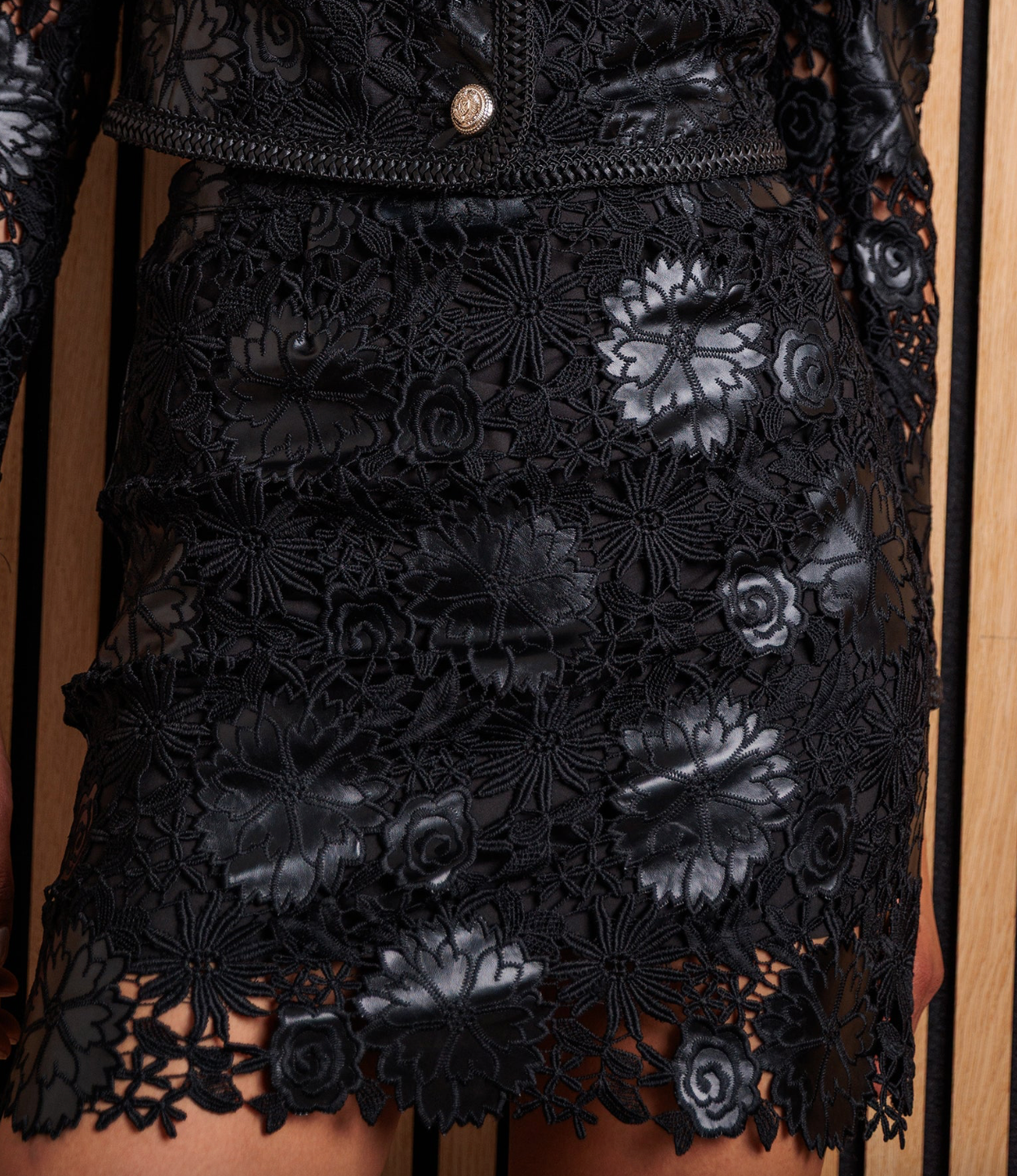 Delacorte Vegan Leather Guipure Skirt