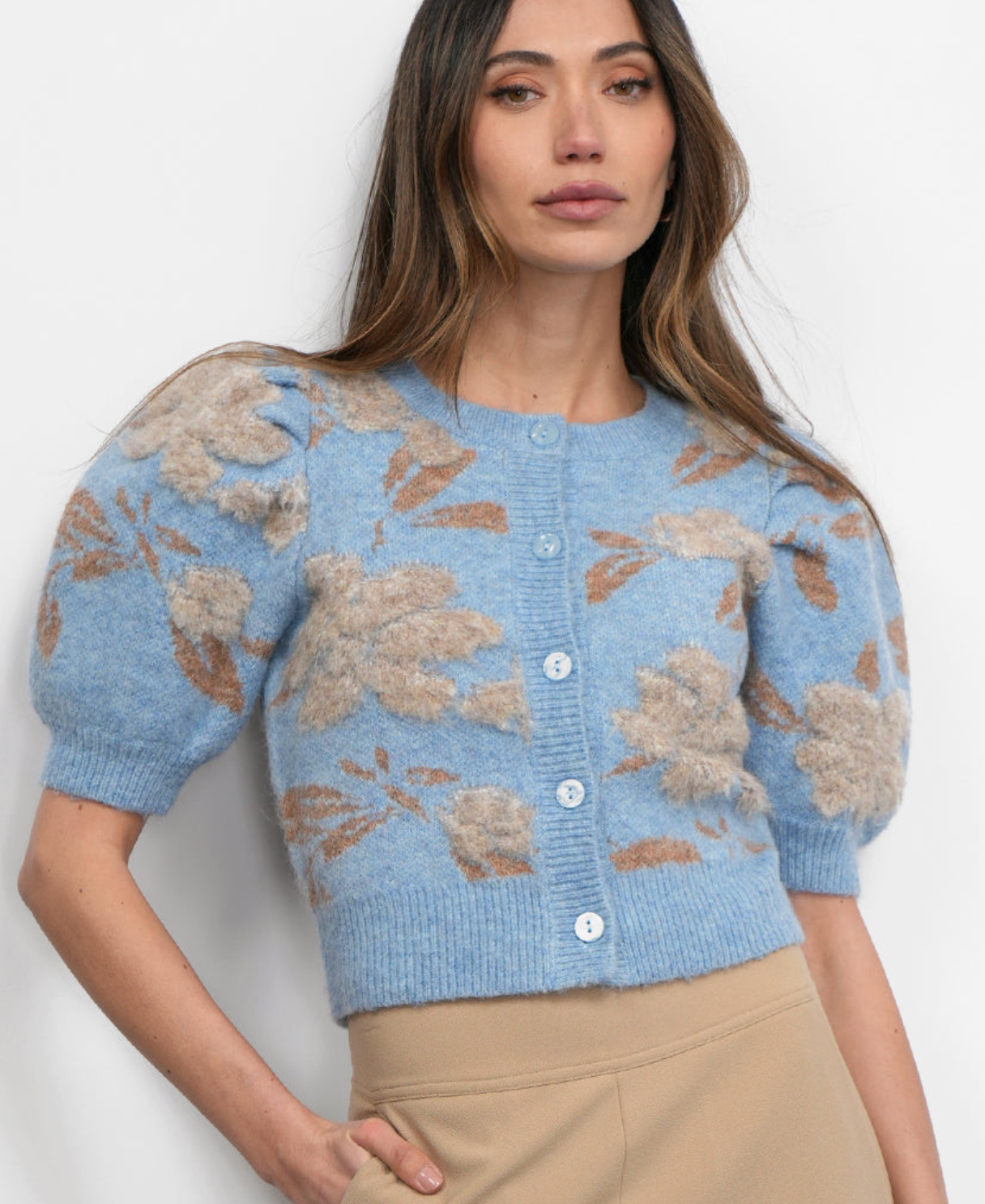 Taly Floral Puff Sleeve Cardigan