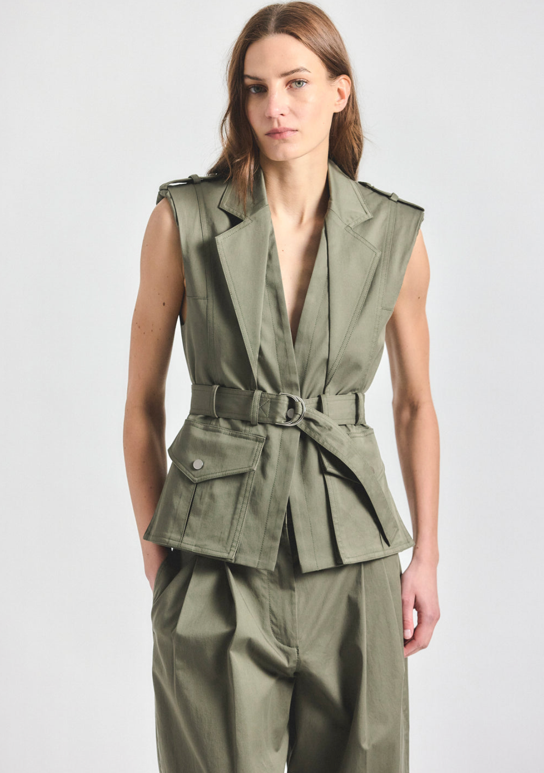 Scottie Stretch Cotton Twill Belted Vest