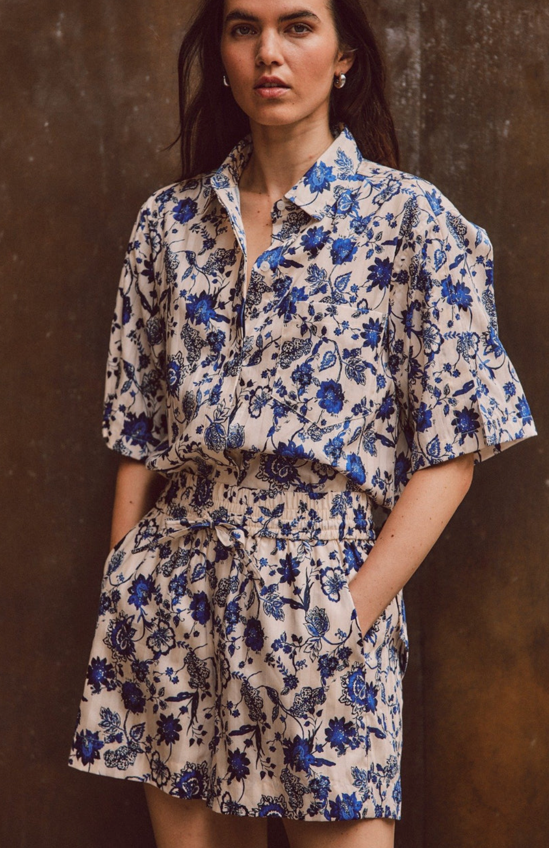 Belen Printed Satin Stripe Pull On Short